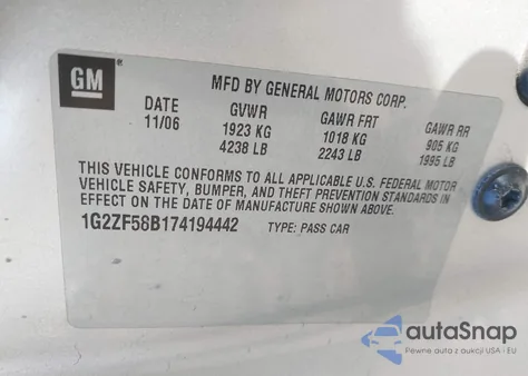 2007 Pontiac G6 Value Leader from USA, damaged, VIN 1G2ZF58B174194442